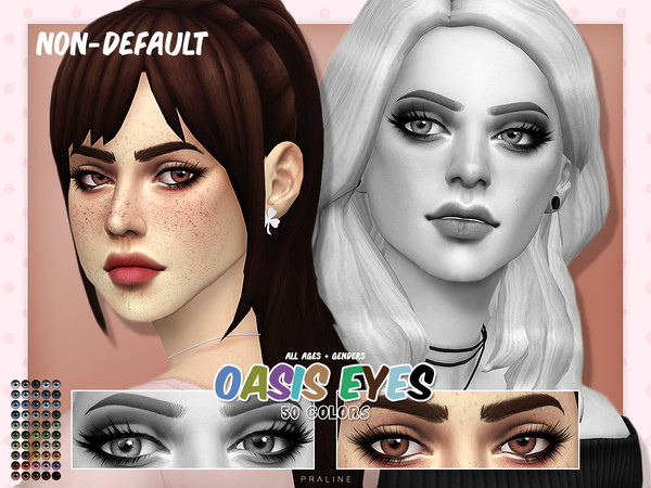 Sims 4 — Oasis Eyes N155 NON DEFAULT by Pralinesims — Eyes in 50 colors, all ages and genders. Adds new swatches to the