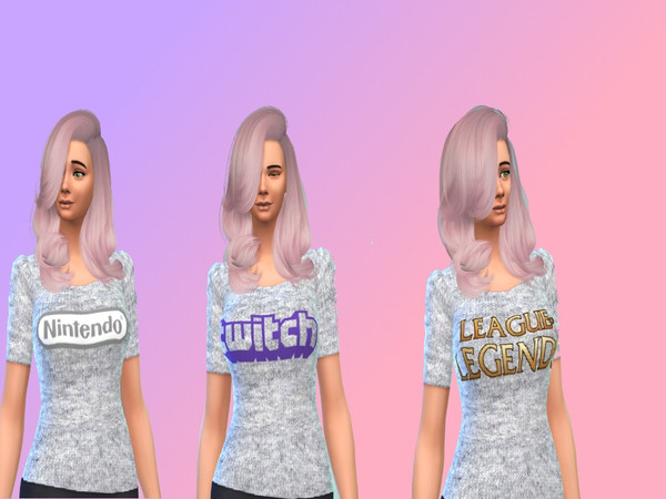 Sims 4 — Gamer tops by pandapops24 — Recolour of base game Top. Have given the top a wool texture as well as 3 different
