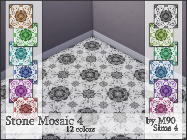 Sims 4 — M90 Stone Mosaic 4 by Mircia90 — Elegant mosaic with a floral motif in 12 colors. 