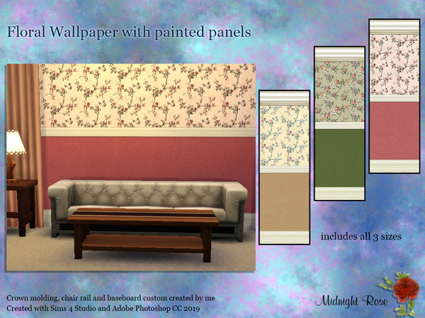 Sims 4 — MRC Rose wallpaper over painted panels by MidnightRose — Give your home a vintage look with these lovely Rose