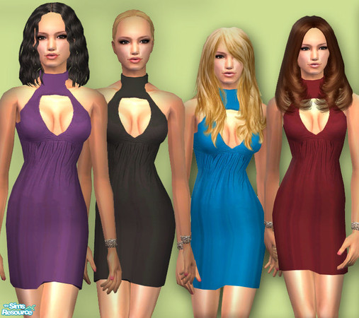 Sims 2 — SO_Collection_173 by Sophel21 — set of 4 solid colour mini dresses with open cross over front and ruched