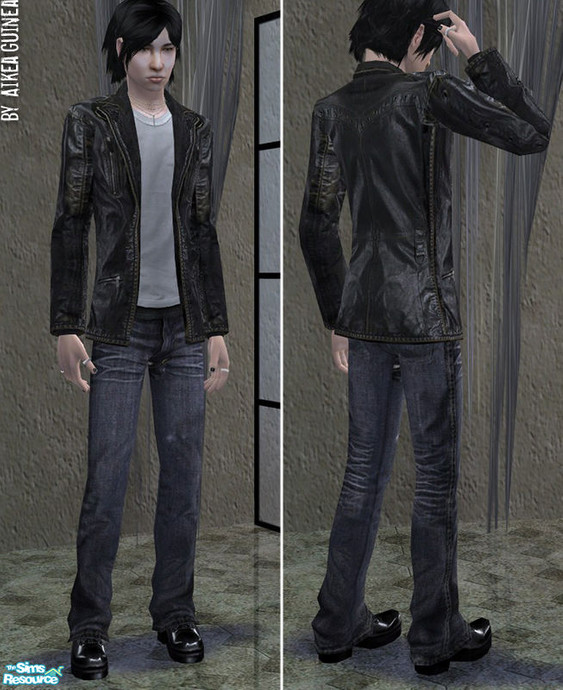The Sims Resource - Black Leather Jacket with White Shirt