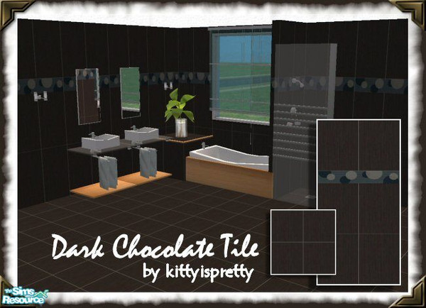 Sims 2 — Dark Chocolate Bath Tile Set by kittyispretty69 — A beautiful chocolate brown tile wall with a circle accent