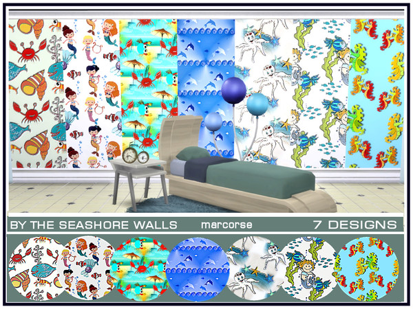Sims 4 — By the Seashore Walls_marcorse.. by marcorse — 7 individual Wallpapers featuring elements of and by the seaside.