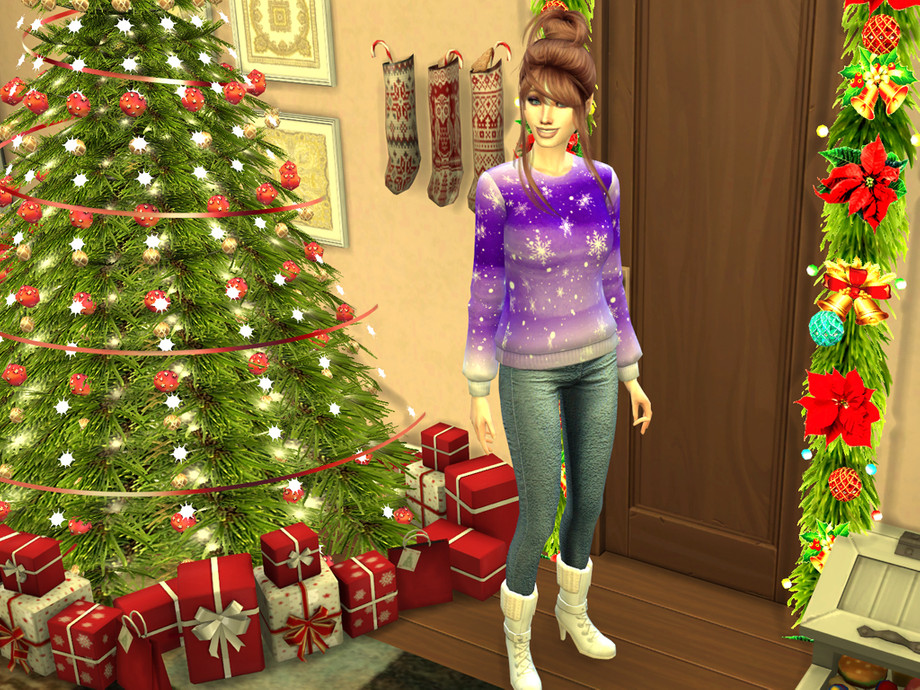 The Sims Resource - Watercolor Wash Snowflake Sweater Top- Spa Day needed