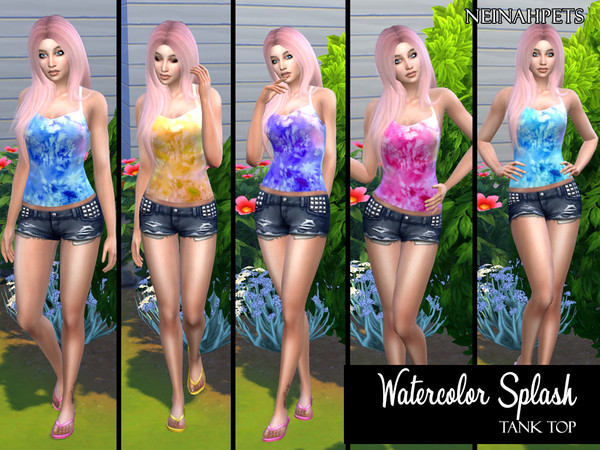 Sims 4 — Watercolor Splash Tank Top by neinahpets — This cute watercolor splash tank top is perfect for a hot day