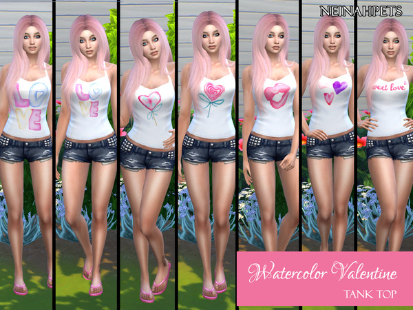 Sims 4 — Valentine Tank Top by neinahpets — In the mood for love! This tank top features a variety of love themed
