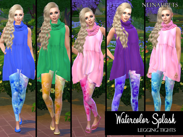 Sims 4 — Watercolor Splash Legging Tights by neinahpets — A perfect compliment to the watercolor splash tank top, or for