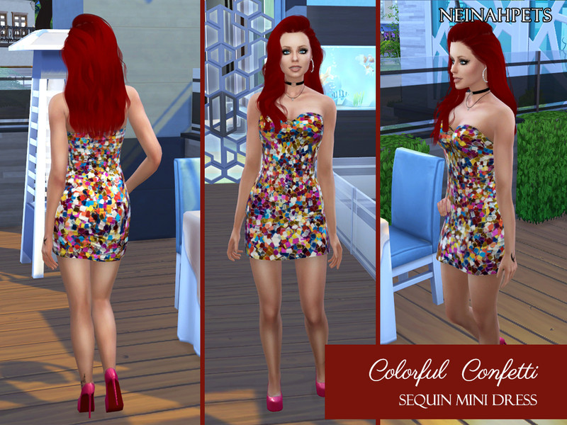 Sims 4 The Sims Resource | Colorful Confetti Sequin Mini Dress by TSR Creator