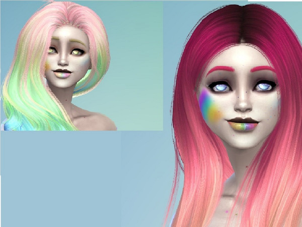 Sims 4 — Half Black Rainbow Lips by PotatoBean609 — Half black lips with normal and pastel rainbow swatches.
