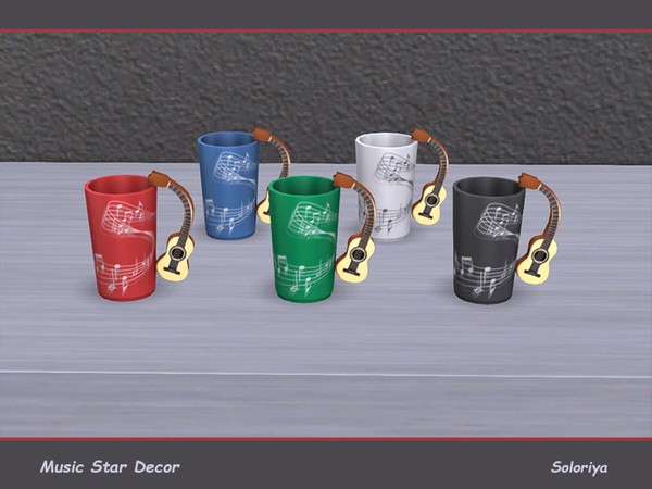 Sims 4 — Music Star Decor. Mug by soloriya — Mug with a small guitar. Part of Music Star Decor. 5 color variations.