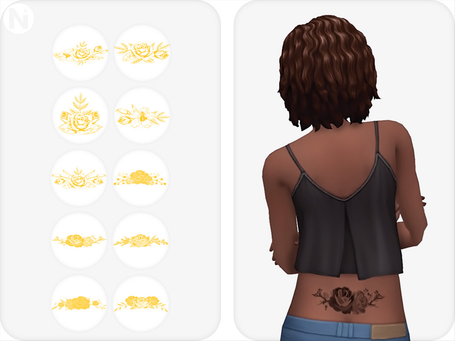 The Sims Resource - Random Flowers: Lower Back Tattoos