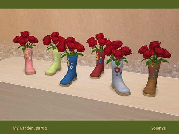 Sims 4 — My Garden, part 2. Boot with Roses by soloriya — Boot with red roses. Part of My Garden set. 6 color variations.
