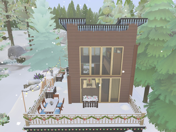 Sims 4 — Romantic Winter Cabin by Jelena7 — Small romantic winter riverside cabin for your sims to go on vacation in