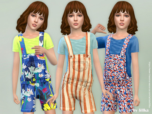 Sims 4 — Printed Shorts Overall 04 [NEEDS CITY LIVING] by lillka — Printed Shorts Overall for Girls New item / 3 styles