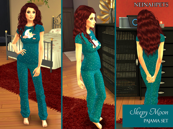 Sims 4 — Sleepy Moon Pajama Set by neinahpets — Cute moon and star sleeping surrounded by a starry night accents this