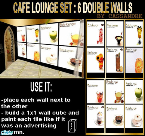 Sims 2 — Cafe lounge  advertising wall set by kibanahnah — A set of 6 wallpapers, perfect for your restaurant and cafe