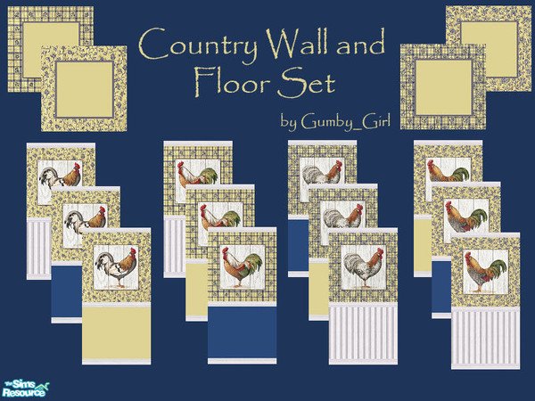 Sims 2 — Country Kitchen Wall & Floor Set by Gumby_Girl — A selection of 12 Country themed walls and 4 matching floor