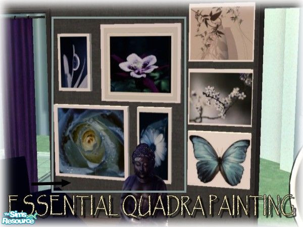 Sims 2 — Essential - Quadra painting by kibanahnah — A zen livingroom,in gradiant blue; with a soft rug and a design