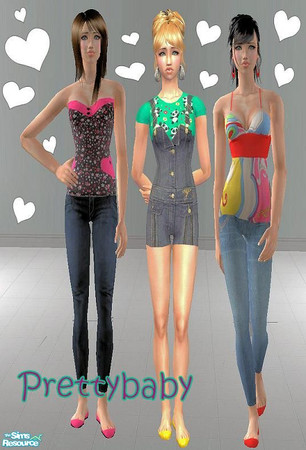 Sims 2 — Jeans and top set by pretty_baby — 3 pairs of jeans and 3 tops. No mesh needed. Enjoy??