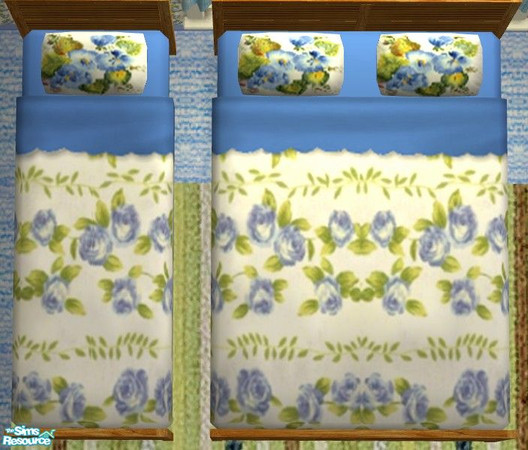 Sims 2 — Louisiana Bedroom  - Bedding by Riverwillows — Lovely recolor of Caravan Sims Louisiana Bedroom, in blue and