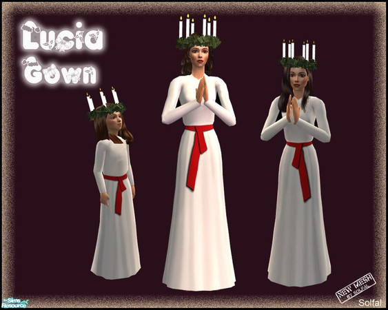 Sims 2 — Lucia Gown by solfal — New meshes for child, teen and Adult. Use them togheter with my lucia crown.