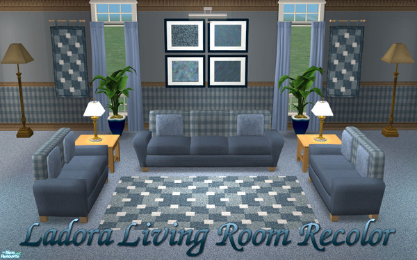 Sims 2 — Ladora Living - Blue Plaid Recolor by lwilfong — 
