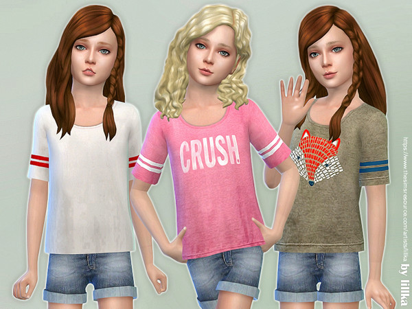 Sims 4 — Casual Tee for Girls [NEEDS GET TOGETHER] by lillka — Casual Tee for Girls New item / 3 styles YOU NEED Get