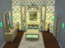 Sims 4 — Teal Geometric by Itsa_Me_JoJo — Teal and greys geometric wallpaper / wall pattern with white trim