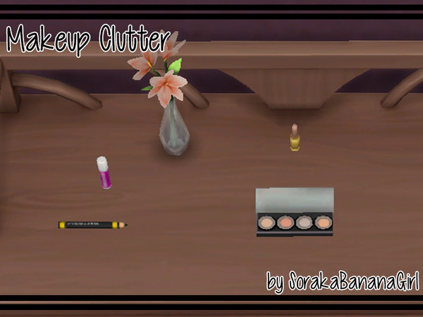 Sims 4 — Makeup Clutter by SorakaBananaGirl — Blush Compact, Eyeliner Pencil, Lip Balm and Lipstick, 1 swatch each one.