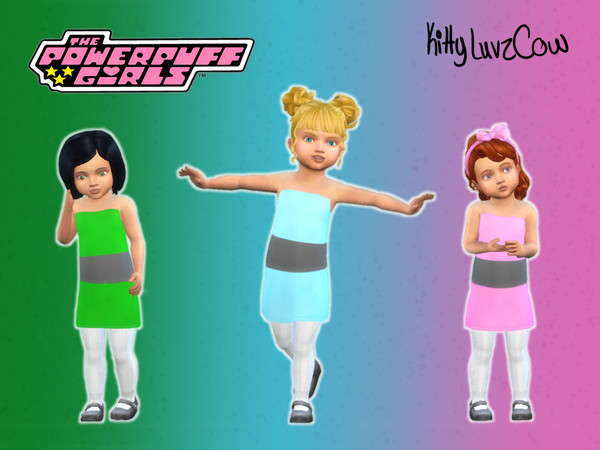 Sims 4 — PowerPuff Girls Dress by KittyluvzCow2 — A PowerPuff Girls Maxis Match dress for toddlers CC used: Buttercup's