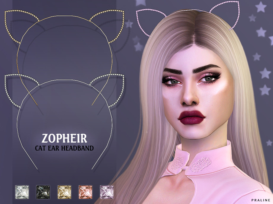 Sims 4 - Zopheir Cat Ear Headband by Pralinesims - Rhinestone cat ear headb...