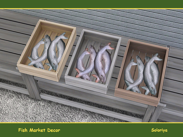 Sims 4 — Fish Market Decor. Crate with Fish, v1 by soloriya — Wooden crate with fish, version 1. Part of Fish Market