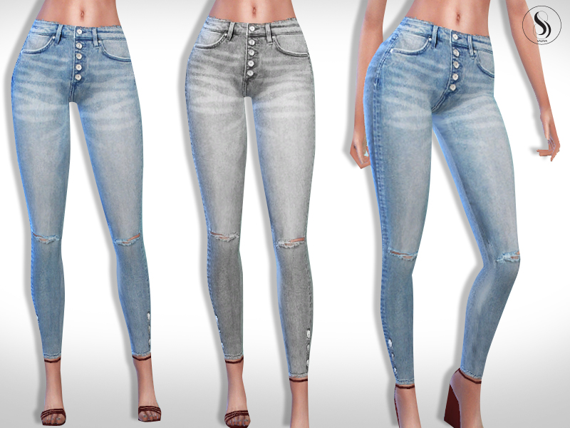The Sims Resource - Front Button Skinny High Jeans