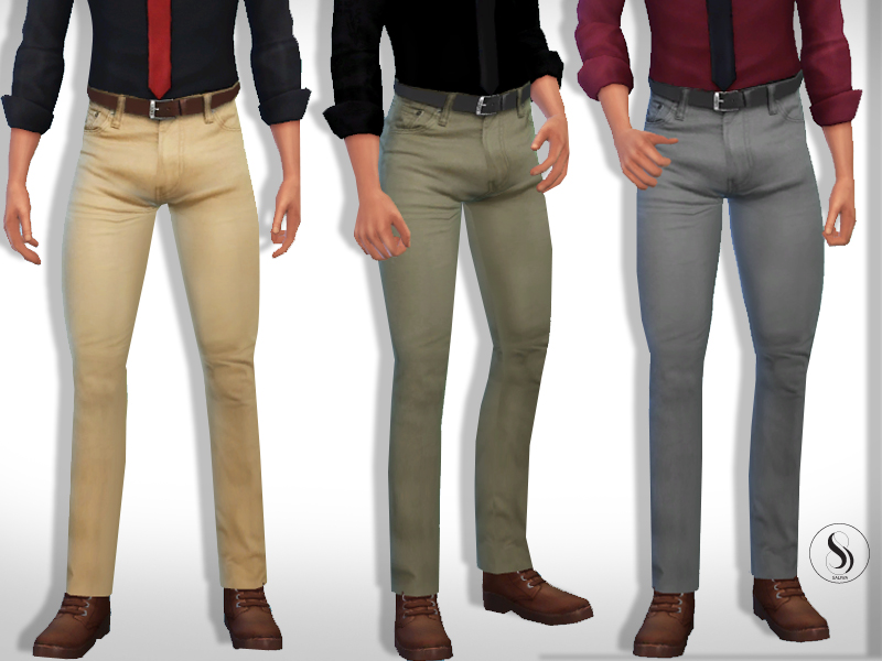 The Sims Resource - High Waist Slim Taper Fit Men Pants with Belt