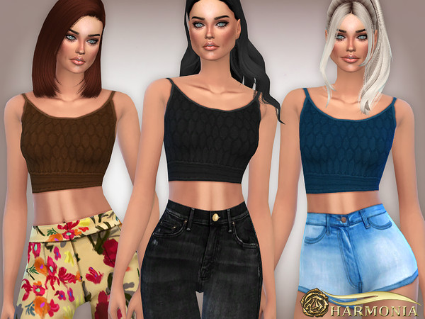 The Sims Resource - Patterned Knit Crop Top