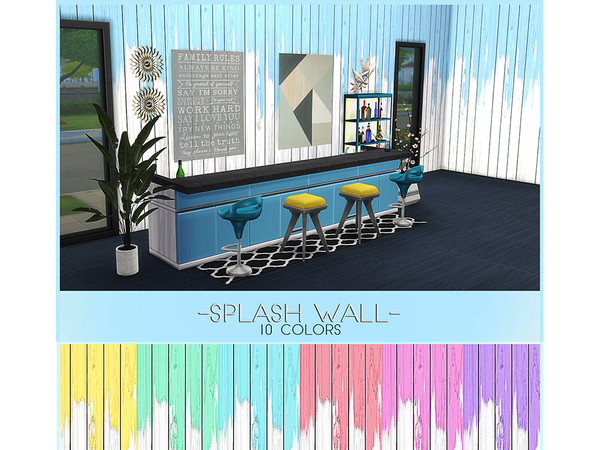 Sims 4 — Splash Wall by Kenzar-sims — A modern wall combine with colorful paint. Comes in 10 color combinations. Have