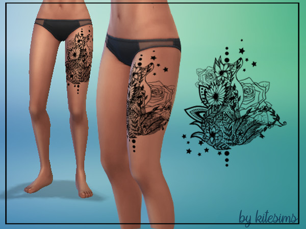 Sims 4 — Leg Tattoo Fox by kitesims — *My First Tattoo* -Color- Black -For Female only -For Teen,Young Adult,Adult and