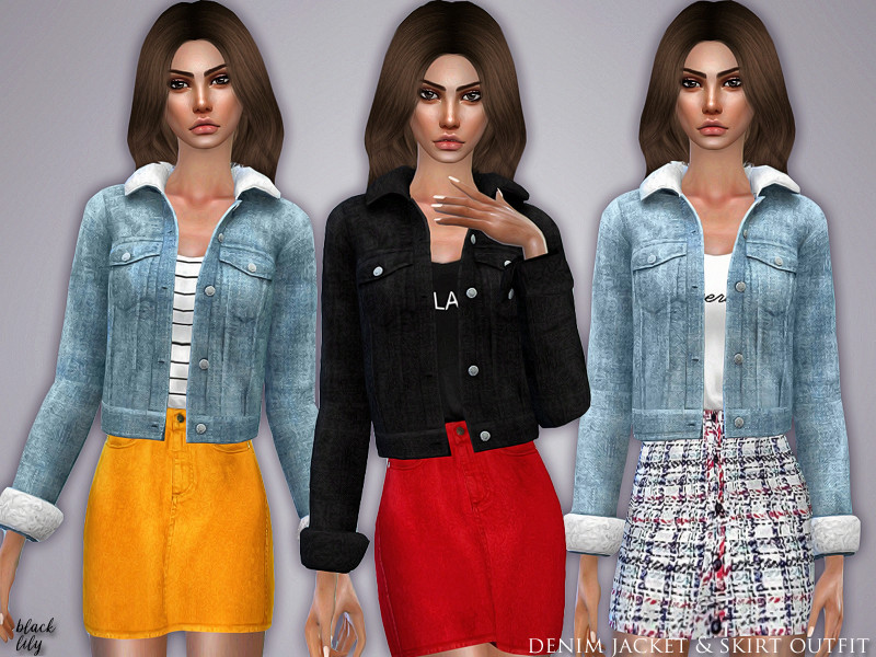 The Sims Resource - Denim Jacket & Skirt Outfit