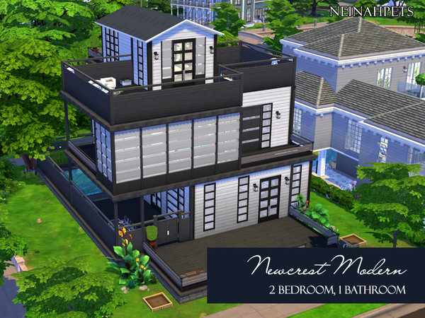 Sims 4 — Newcrest Modern by neinahpets — A beautiful two bedroom home with an enclosed pool and upper deck with high
