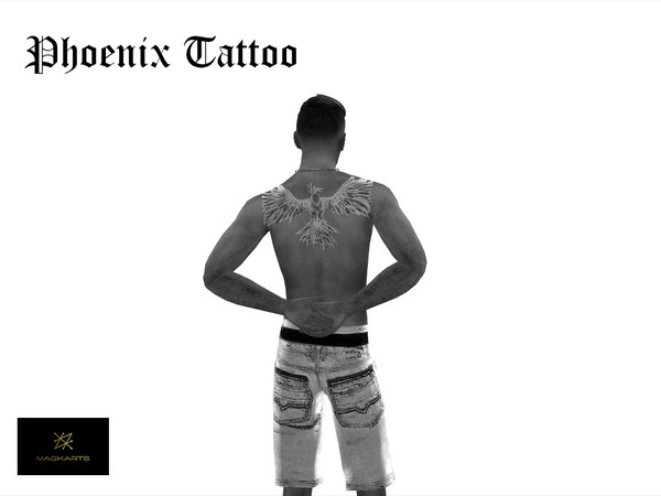 Sims 4 — Phoenix Tattoo by PhoenixMaigk — Phoenix Tattoo. -Positioned on the back -Male tattoo -Found in male CAS under
