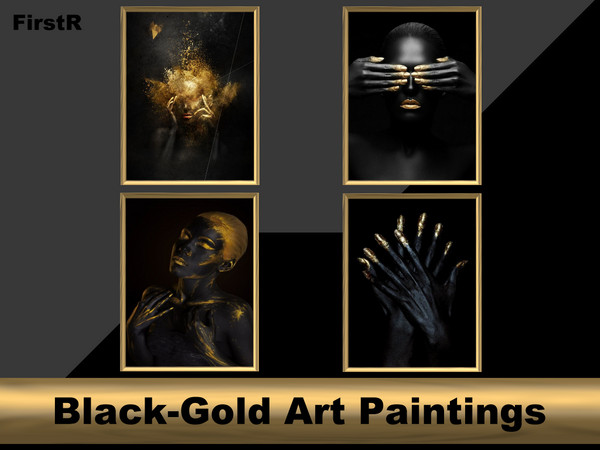 Sims 4 — Black-Gold Art Paintings - GET TO WORK required by FirstR2 — New Art Paintings for your Sims. Enjoy!