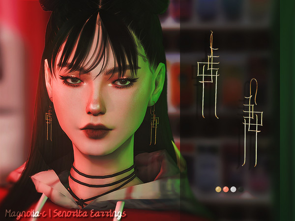Sims 4 — Magnolia-C - Senorita Earrings by magnolia-c — New mesh by me. 4 colors. Custom thumbnail. Specular map. Enjoy!