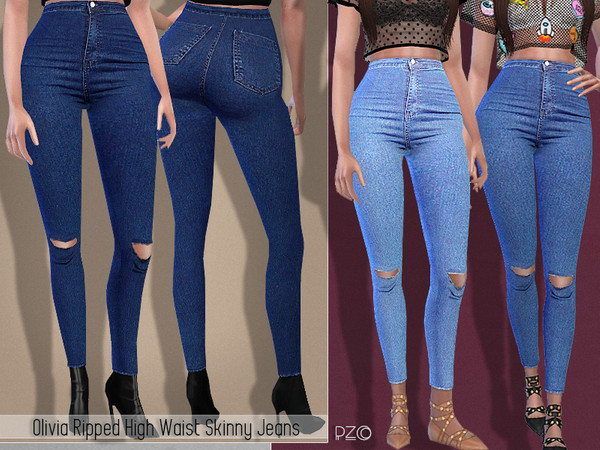 The Sims Resource - Olivia Ripped High Waist Skinny Jeans