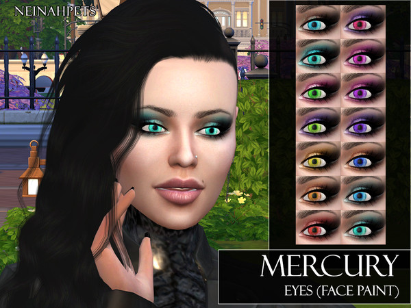 Sims 4 — Mercury Eyes by neinahpets — Vibrant and mysterious Mercury eyes for your Sim. 13 Colors. Face paint category.