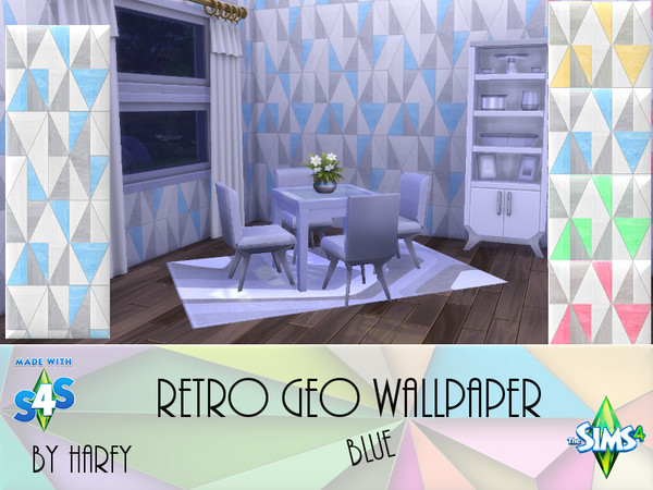 Sims 4 — Retro Geo Wallpaper by Harfy2 — Geometric / retro wallpaper in 4 shades including blue, green, pink and yellow