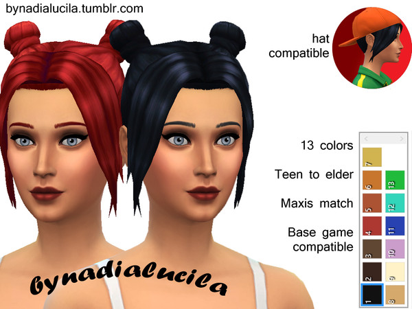Sims 4 — "Bunbun" Female Hair by bynadialucila — Maxis match hair, comes in 13 colors hat compatible, base game