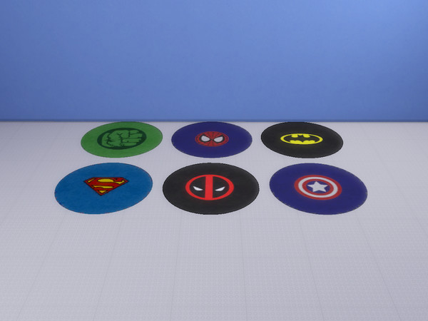 Sims 4 — Superhero Rug Pack by Svjpanda — A recolor of a base game rug There are 6 swatches Superman, Batman, Deadpool,