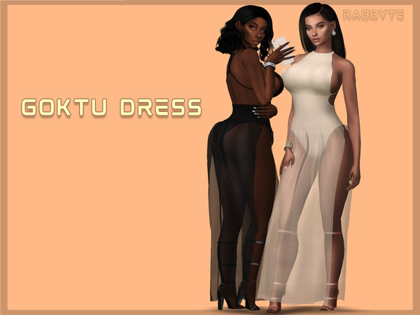 Sims 4 — Goktu Dress by Rabbyte — Sheer Long Dress -HQ Compatible -Swatch Thumbnails -8 Swatches -All LODs