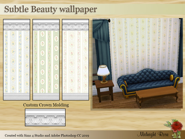 Sims 4 — Subtle Beauty Wallpaper by MidnightRose — One of 3 wall options to mix and match to create a room that has a